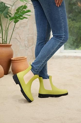 Fubotao Women's Short Rain Boots Waterproof Chelsea Rain Boots For Ladies