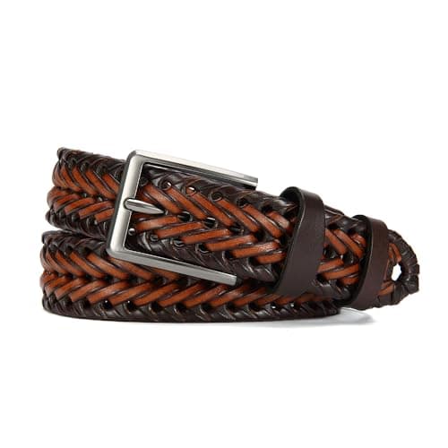 YOORAN Leather Braided Belts Men Golf Belt 1 3/8" Woven Belt Casual Jeans Gift Box