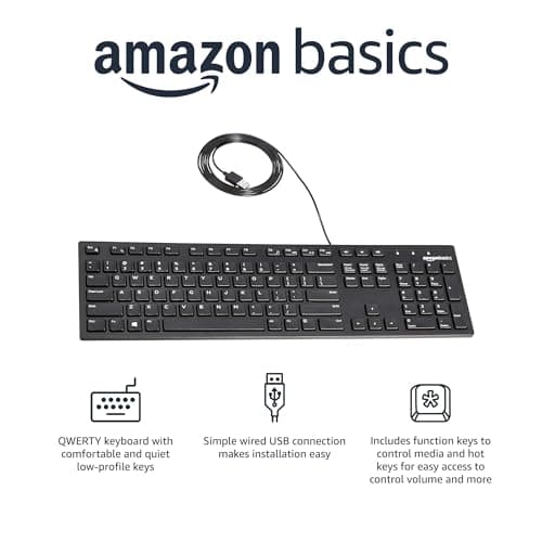 Amazon Basics Wired QWERTY Keyboard, Full-Sized, Black