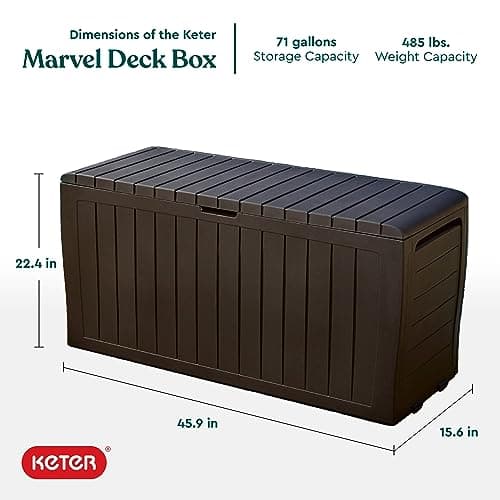 Keter Marvel Plus 71 Gallon Resin Outdoor Storage Box for Patio Furniture Cushions, Throw Pillows, Garden Tools and Pool Floats, Brown