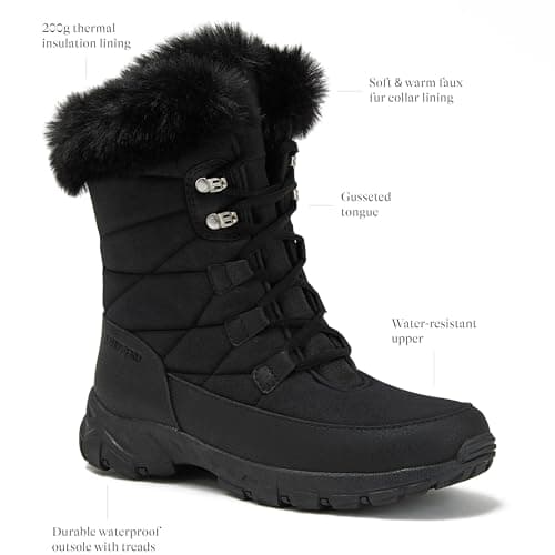 Lands' End Expedition Waterproof Insulated Womens Snow Boots, Lace Up or Slip On Winter Boots for Women, Medium or Wide Width Sizes 6 to 11, Black, Brown, Blue, White or Grey Winter Shoes