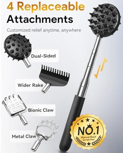 TUKUOS Telescoping Back Scratcher with 4Pcs Detachable Scratching Heads, Fathers Day Dad Gifts for Men Back Scratcher for Men/Dad/Women