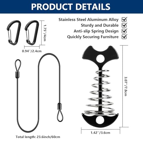 Deck or Dock Anchors for Gap Between Boards - Outdoor Furniture Deck Anchor Marine Grade Stainless Steel Fishbone Deck Anchor Pegs with Carabiners Easily Reposition Chair, Table, Grill and Kayaks