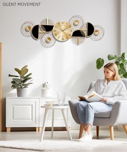 Large Wall Clock,Modern Silent Non-Ticking Metal Wall Art Wall Clocks Battery Operated, Horizontal or Vertical Hanging Clock for Living Room, Kitchen, Bedroom, or Office Wall Decor (40")