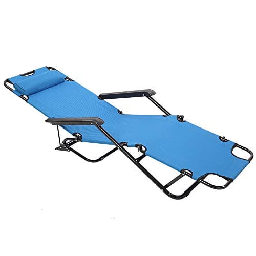 Indoor/Outdoor Stable Beach Chair, Lounge for Beach Patio Pool Lawn Yard Sunbathing Sun Tanning Adjustable Portable Chair, 330lbs Capacity, Blue