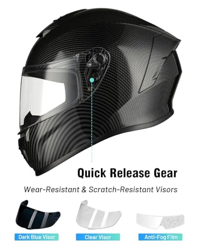 Favoto Full Face Motorcycle Helmet DOT Approved, Cascos para Motos Snowmobile Dirt Bike Helmet for Adults Men Women, Anti-Fog Film Included, Carbon Fiber, L
