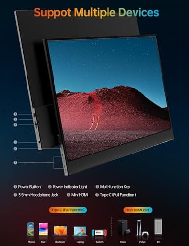 VILVA Portable-Monitor-for-Laptop - 15.6'' 1080P FHD IPS Display USB-C HDMI Portable Monitor for Laptop with Cover and Speakers External Monitor for Laptop/PC/Mac/Phone/Xbox Switch/PS4/