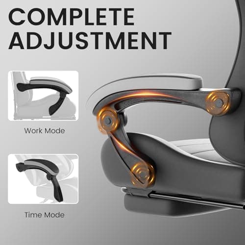 Gaming Chair with Footrest, Ergonomic Gaming Chair, Computer Chair with Lumbar Support, Headrest, Height Adjustable PC Chairs with 360° Swivel Seat for Office or Gaming BlackGrey
