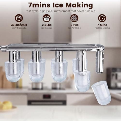 3 in 1 Water Cooler Dispenser with Ice Maker, Bottom-Loading Water Cooler Hot and Cold for Home & Office, 33lbs/24H Bullet Ice, Top Loading 3-5 Gallon, Child Safety Lock, Ice Ready in 7 Mins