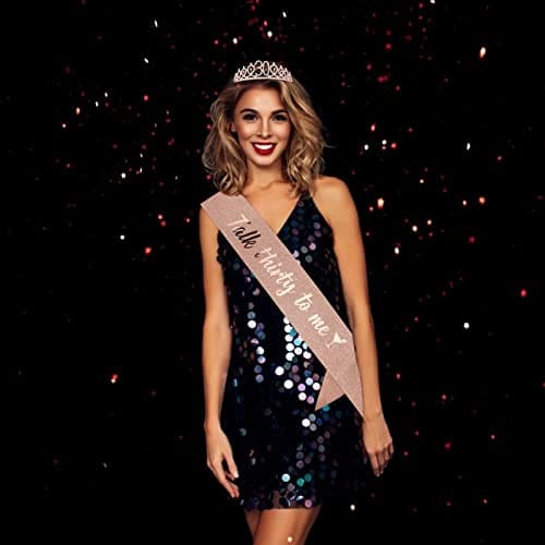 30th Birthday Sash & Tiara Kit- Happy 30th Birthday Decorations for Her 30th Gifts for Women (rose gold)