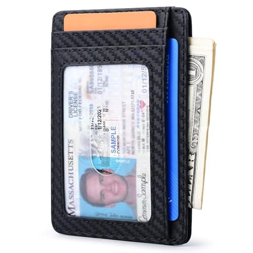Buffway Slim Minimalist Front Pocket RFID Blocking Leather Wallets for Men and Women - Carbon Fiber Black