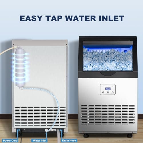 90LBS/24H Commercial Ice Maker Machine, Undercounter or Freestanding Stainless Steel Ice Machine with 25LBS Storage, 32 Cubes/Cycle, Self-Cleaning & Quiet Operation for Home, Bar, Restaurant