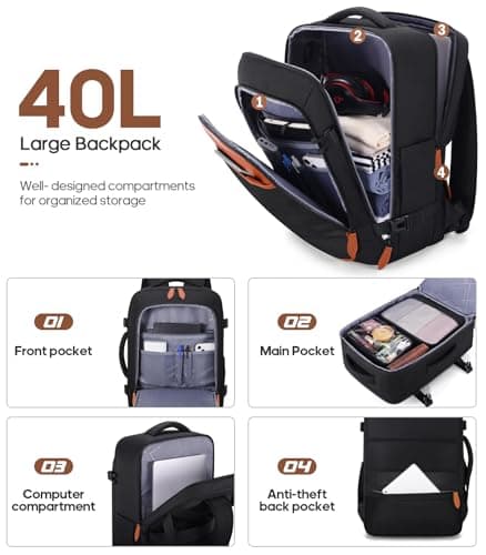 UKEIN Luggage Sets 3 Piece, Carry On Luggage 20In With Spinner Wheels,PC Hardside Suitcase Set with TSA Lock,Durable Carry On Suitcase With Travel Backpack for Men (Black, 3 piece set (20inch))