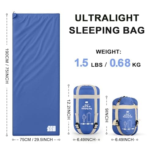 Ultralight Warm Weather Sleeping Bag - Portable, Waterproof, Compact Lightweight, Comfort with Compression Sack - Great for Outdoor Camping, Backpacking & Hiking