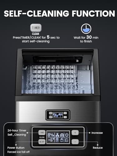 Electactic Commercial Ice Maker Machine,100lbs/24H Stainless Steel Ice Machine,33lbs Storage, Auto Self-Cleaning Freestanding Ice Maker, Ice Machine Freestanding for Bar/Cafe/Restaurant-Dark Silver