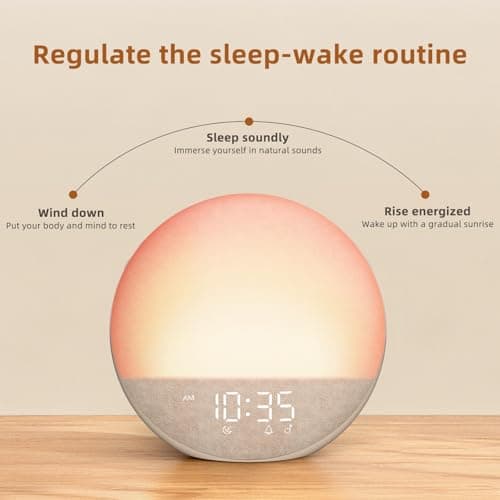 Sunrise Alarm Clock White Noise Machine: Natural Wake Up Light - Dimmable Clock with Bluetooth Speaker for Bedroom - 25 Sleep Sounds for Baby Adults Kids Putty