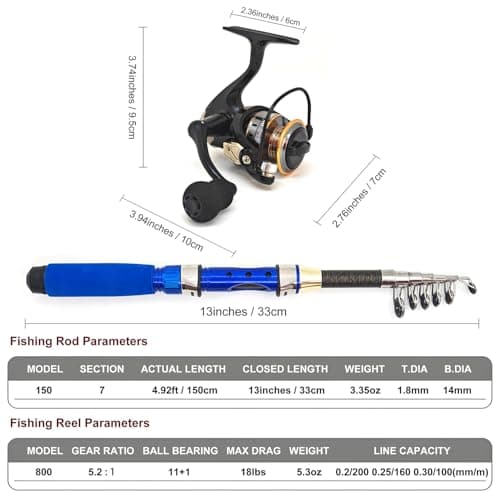 Portable 4.9Ft Telescopic Small Short Fishing Rod and Reel Combos, Shrink 13in Fishing Pole with Bag Line Hook Bait for All Season Fishing in Rivers, Lakes, Rafts, etc.