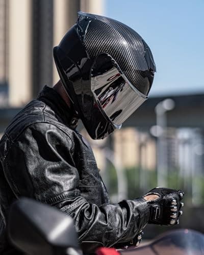 ILM Carbon Fiber Motorcycle Helmets Lightweight Full Face Dual Visor Helmet with Rear Wing Pinlock Compatible Motorbike Street Bike DOT ECE Men Women Model 861C (CarbonFiber3K, L)