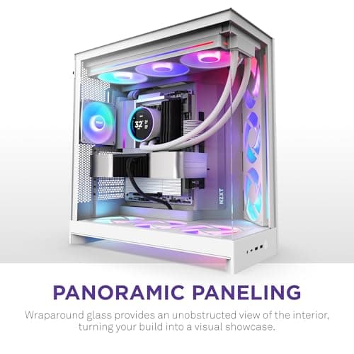 NZXT H9 Flow RGB (2025) – Large Dual-Chamber ATX Mid-Tower Airflow PC Case – Includes 1 x 420mm RGB Fan Unit & 1 x 120mm Fan – 420mm Radiator Support – Tempered Glass – Back-Connect Ready – White