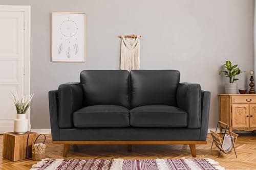 Valencia Artisan Full Leather Loveseat Sofa 66”| Pure Full Italian Nappa Leather Couch, Solid Wood Accent, Ultimate Comfort, Black