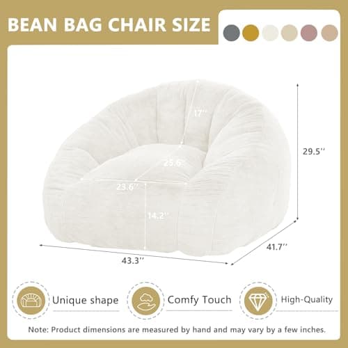 Bean Bag Chair for Adults, Soft Faux Fur Giant Beanbag Chairs, Oversized Cozy Bean Bag Couch Large Reading Chair, Comfy Bean Bag Sofa for Living Room, Bedroom & Dorm, Beige