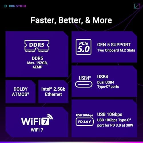 ASUS ROG Strix X870-A Gaming WiFi AMD AM5 X870 ATX Motherboard 16+2+2 Power Stages, Dynamic OC Switcher, Core Flex, DDR5 AEMP, WiFi 7, 4X M.2, PCIe® 5.0, Q-Release Slim, USB4®, AI OCing & Networking