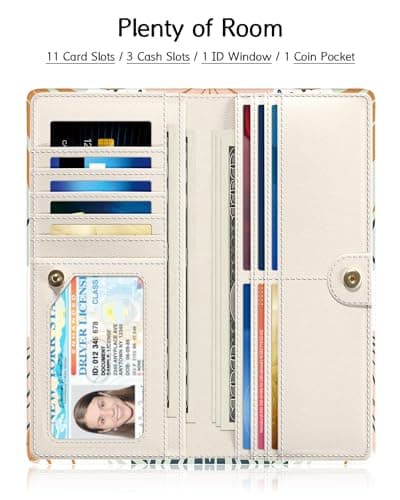 Nipichsha Womens Wallet, RFID Slim Wallets for Women, Thin Ladies Credit Card Holder Purse, Cute Leather Bifold Clutch Billfold with 11 Card Slots & ID Window, Boho Leaves