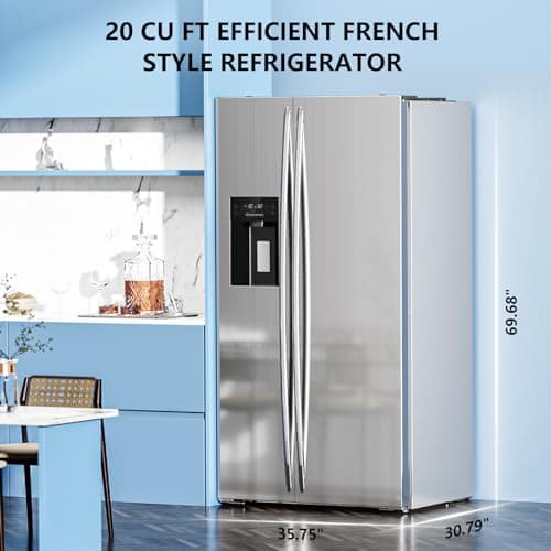 Antarctic Star French Door Refrigerator with Side Freezer, Nugget and Cube Ice Maker, Adjustable Thermostat, 20 Cu. Ft., Stainless Steel