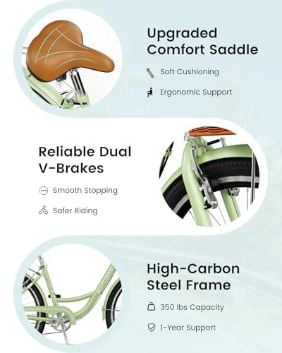 MOONCOOL Womens Bike 7 Speed, 24 26 inch Beach Cruiser Bikes for Women, Step Through Adult Bicycle with Front Basket for City Commuting