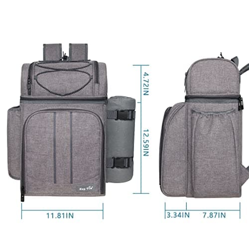 Hap Tim Picnic Basket Backpack for 2 Person with 2 Insulated Cooler Compartment, Wine Holder, Fleece Blanket, Cutlery Set, Gifts Ideals for Wedding, White Elephant, Bridal Showers, Christmas B09NLXDWYG