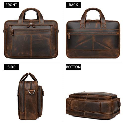 Augus Business Travel Briefcase Genuine Leather Duffel Bags for Men Laptop Bag fits 15.6 inches Laptop YKK Metal Zipper (Dark brown)