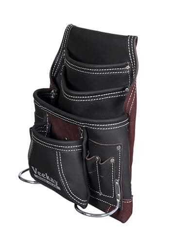 VEEKAY 10 Pockets Men Resin Finish/Oil Tanned Leather Tool Pouch White and Brown Bags Fastener Carpenter's Nail, Tool Heavy Duty Steel Hammer Loop, Belt Loop for Electrician Technician Installers