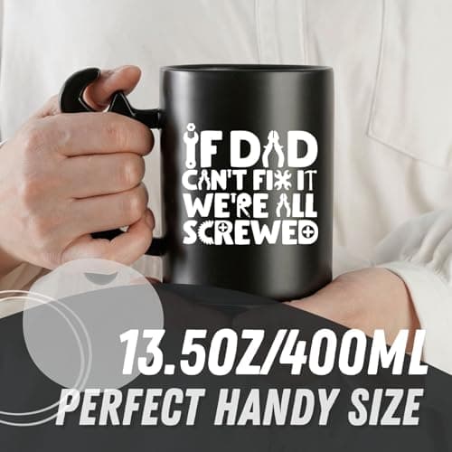 Onebttl Coffee Mug With Wrench Spanner Handle - Dad Gifts From Daughter and Son, 13.5oz Funny Ceramic Mug for Father's Birthday, Father's Day, Christmas - Dad Can Fix