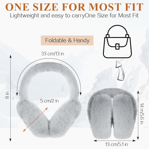 Tavaleu Ear Muffs for Winter Women, Foldable Fuzzy Earmuffs Faux Fur Warm Ear Warmers Covers Cold Weather
