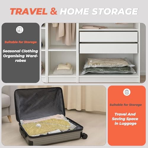 Vacuum Seal Bags for Clothing with Rechargeable Cordless Pump, 12 Pack Compression Packing Bags, Space Saver Storage for Seasonal Clothes Bedding Blanket Pillows Comforters Luggage Travel