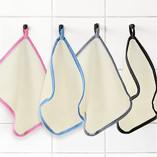Tatuo 5 Pcs Exfoliating Face and Body Wash Cloths Towel Weave Bath Exfoliating Scrub Massage Bath Cloth for Women and Men, 10.63 x 9.05 Inch (White, Pink, Blue, Gray, Black Edge)