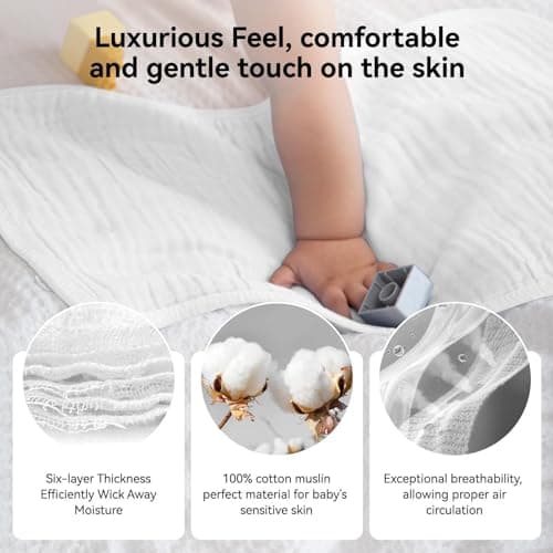 Synrroe Burp Cloths Large, Muslin Burp Cloths for Baby, Extra Absorbent and Soft, 6 Layers 20 by 10 Inches 100% Cotton (White Large 4 Pack)