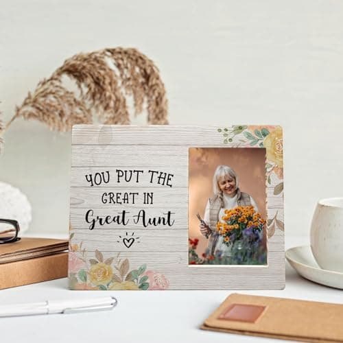 Great Aunt Picture Frame, Mothers Day Gifts for Auntie, Gifts from Niece Nephew, You Put the Great in Greataunt Wood Photo Frame for 4x6 Photos