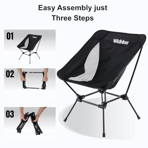 Wildhiker Lightweight Camping Chair – Folding Portable Chair for Adults, 2.16 lbs with Square Base and Carry Bag for Travel, Fishing, Motorcycle, Festival– Black