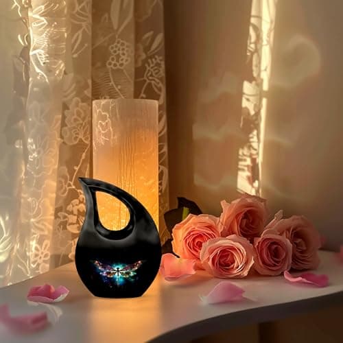 Dragonfly Burial Keepsake Urns for Adult Male Female Ashes, Black Handcrafted Cremation Urn for Human Ashes, Drop Remembrance Gift for Loss, Burial Cremains Container, 3 Inches B0FFTCTN32