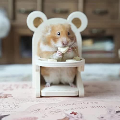 Handmade Wooden Hamster Dining High Chair - Small Animal Cage Accessories Habitat Decor House Photo Props - Small Animal Toys for Mice, Rat, Hedgehog, Rodents (Wood)