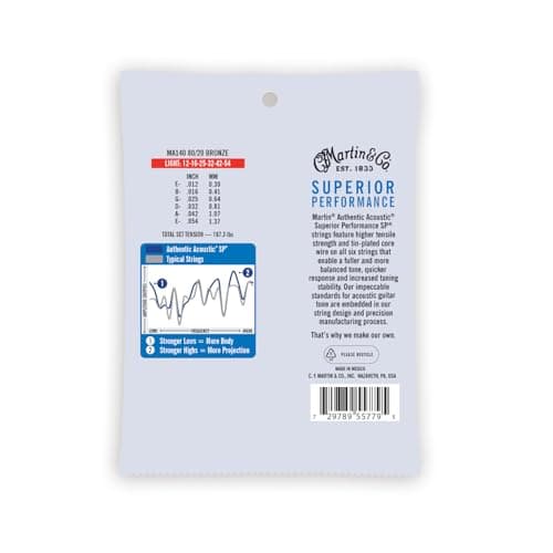MARTIN Authentic Acoustic Guitar Strings, Superior Performance Light 12-54, 80/20 Bronze