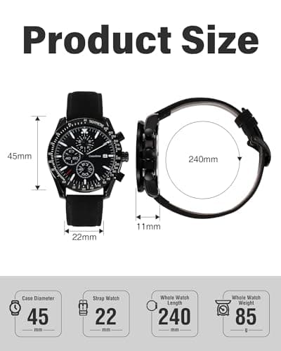 Casotime Men's Leather Band Chronograph Watch - 30M Waterproof Big Face Analog Quartz Date - Work Sport Casual Classical Fashion Designer Dress Wrist Watch - Elegant Gift for Men