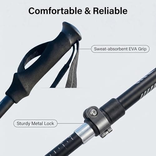 Folding Hiking Poles, Lightweight 7075 Aluminum Alloy Mountain Tech Trekking Poles for Men, Collapsible Walking Sticks for Travel, EVA Foam Grip, Set of 2 - Black