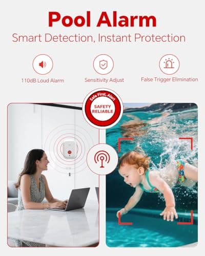 Pool Alarm, Floating Pool Safety Alarms for Inground & Above Ground Pools – Loud 110dB Alert, Adjustable Sensitivity, Protection for Kids & Pets (Hot Red)