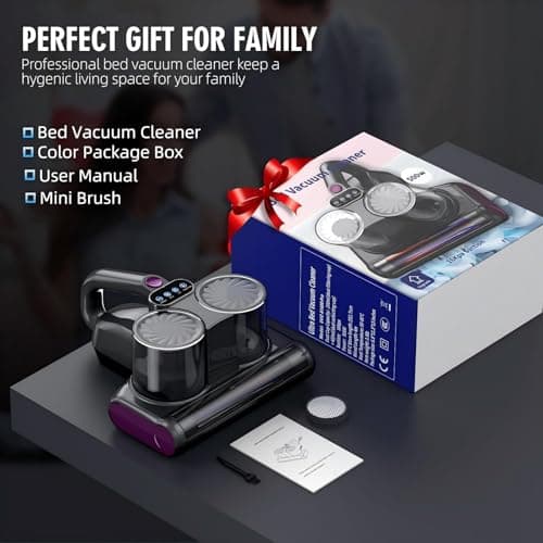 Mattress Vacuum Bed Vacuum Cleaner 16Kpa Suction 253.7nm UV-C Light, 140°F Heated Air, 30000 RPM Brushroll, Ultrasonic, HEPA Filter, Handheld Vacuums for Carpet/Sofa, 500W Corded, (Dark Gray)