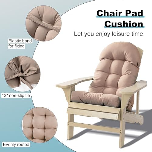 Adirondack Chair Cushion, Rocking Chair Cushion 44x19.4x4 inch, High Back Patio Cushions of Upper and Lower with Ties, Sunscreen and Fade-Resistant (Beige, 2)