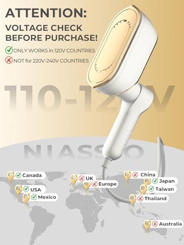 NIASSO Portable Travel Steamer, 1200W Handheld Fabric Steamer for Clothes, 4 Modes with LCD Display, Powerful Wrinkle Remover for Home & Travel, 150ml Water Tank, 10S Fast Heat-Up, 180° Swivel Handle