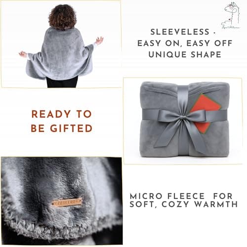 Fleece Poncho Blanket -Drape and Go No Sleeves- Lightweight Wrap Shawl -Wearable Blanket- Gift for Grandma and Mom