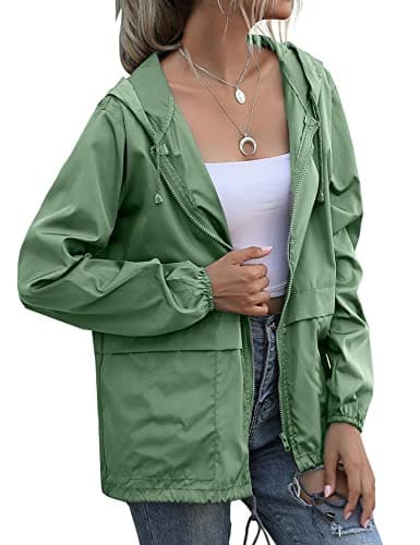 JMinger Women's Raincoats Lightweight Waterproof Windproof Adjustable Windbreaker Rain Jackets Hooded with Pockets S-XXL